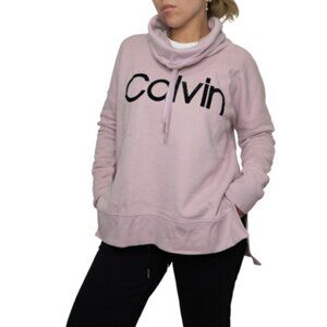 Calvin Klein Oversized Hoodie Turtleneck Womens Pastel Pink Big Logo Heathered L